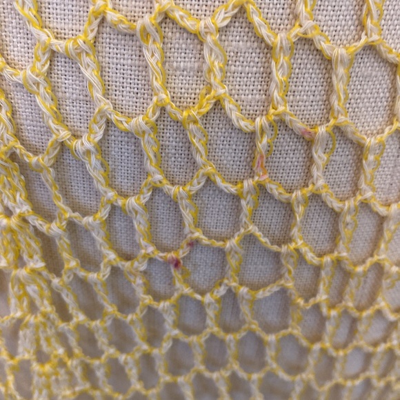 Crochet Yellow w/ Black trim dress w/ thin straps & handkerchief hem. Unlined.xs - Picture 8 of 8